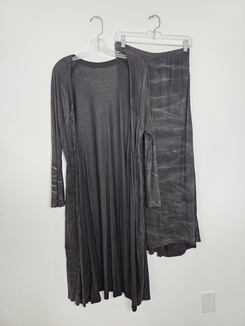 MOYURU Two Piece Lounge Set Black Acid Wash Rayon Pants Duster Topper Japanese